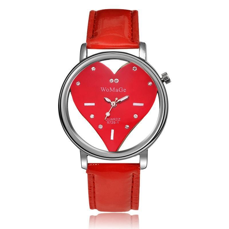Fashion Womage Brand Womens Watches Casual Valentine Love Heart Casual Quartz Watch Hollow Crystal Designer Skeleton Student