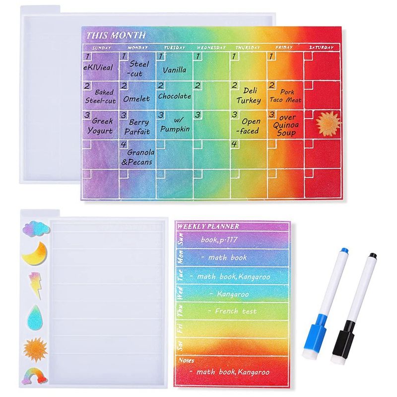 Calendar Resin Molds Weekly & Monthly Planner Silicone Molds for Epoxy Resin Casting Cute Weather Pattern Decoration