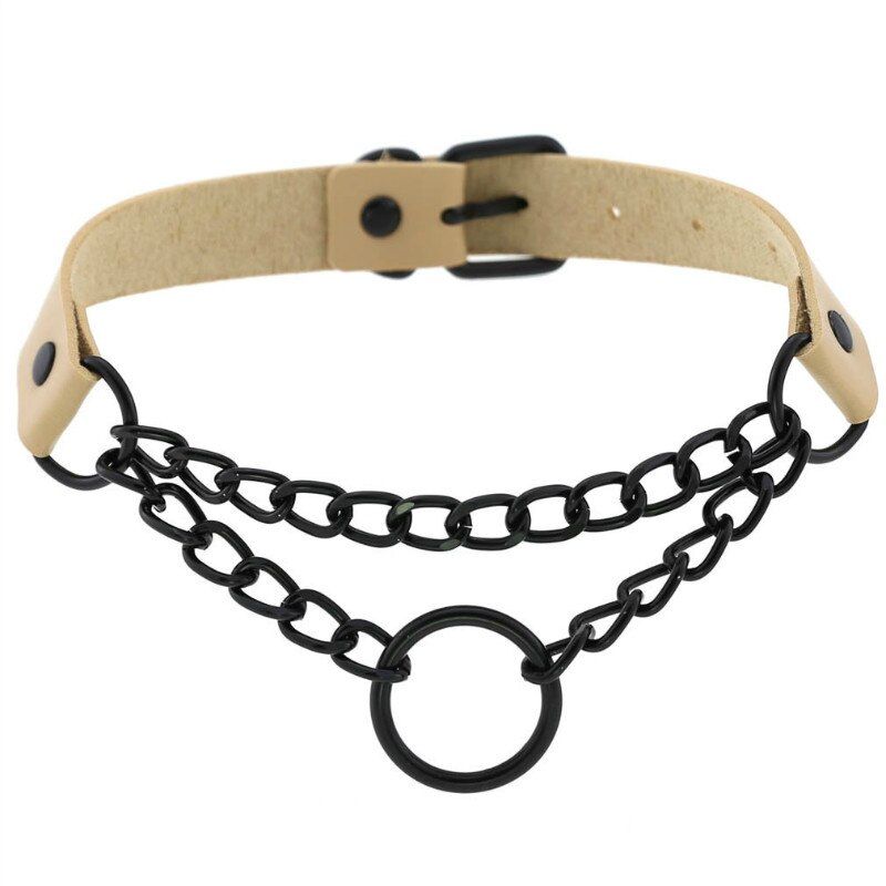 Gothic Dark circle chain collar harajuku punk choker women girls black pu leather buckle chocker jewelry accessories(null)