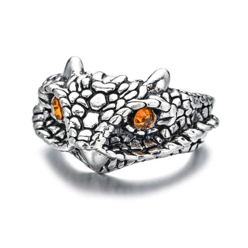 Hip Hop Exaggerate Retro Dragon Skull Snake Wolf Finger Rings For Men Punk Open Adjustable Crystal Ring Male Jewelry Whoelsale
