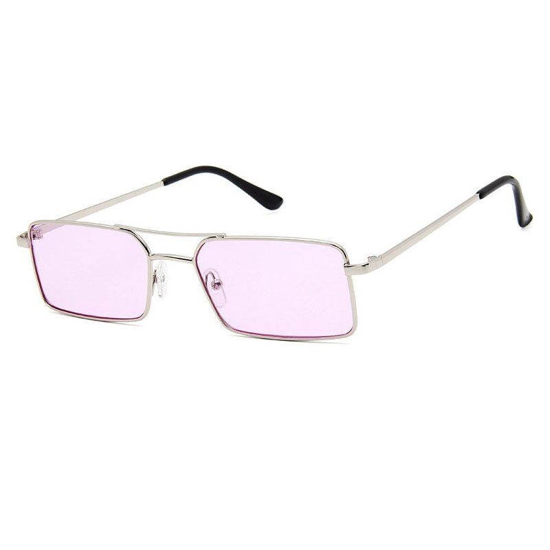 Silver PurpleSO&EI Vintage Rectangle Double Bridges Women Sunglasses Metal Frame Ocean Clear Lens Eyewear Men Sun Glasses Oculos UV400 Shades