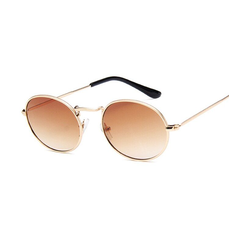 GoldBrownRetro Oval Sunglasses Women Brand Designer Vintage Small Black Red Yellow Shades Sun Glasses Female Oculos De Sol
