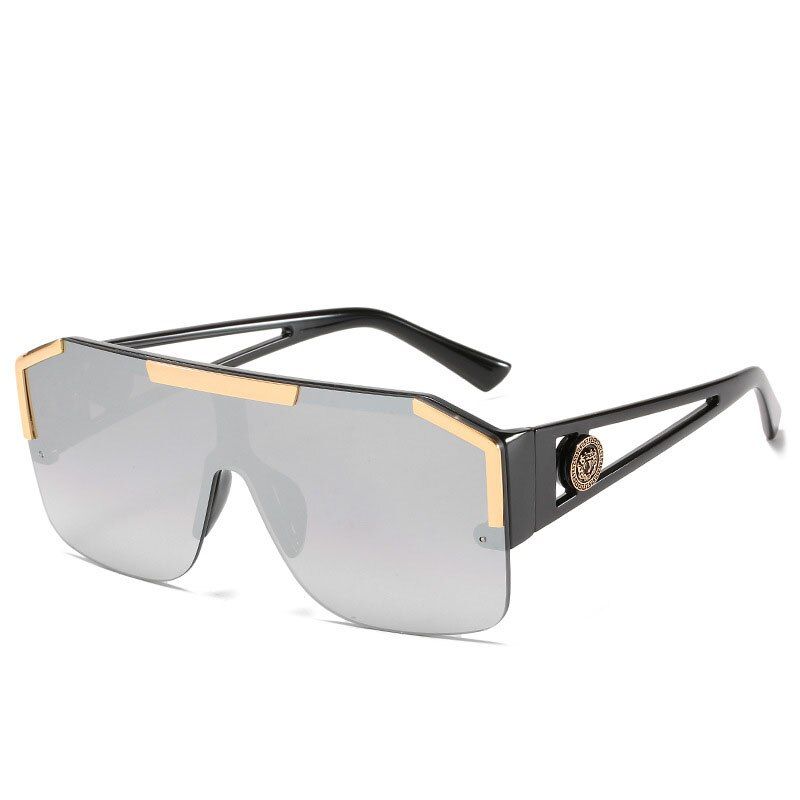 2020 Fashion Luxury Brand Oversized Square Sunglasses Men Women Vintage Metal Big Frame Semi-Rimless One Lens Sun Glasses UV400