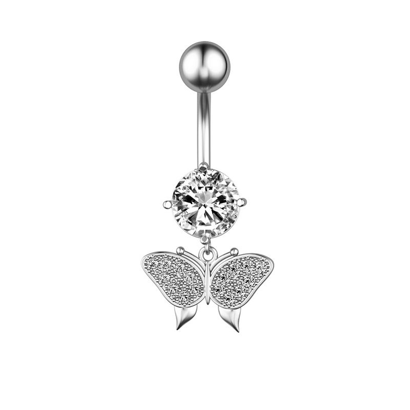 Stainless Steel Butterfly Crystal Curvy Belly Navel Ring Piercing Body Jewelry