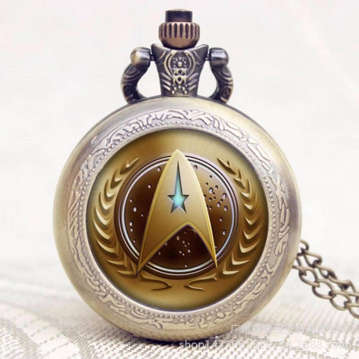 Style Star Trek Theme 3 Colors Pocket Watch Necklace Black Silver Bronze Chain High Quality Fashion Fob Watches - intl