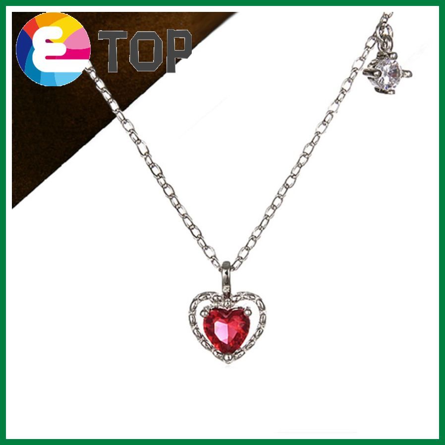 Inlaid Red Love Necklace Korean Cold Wind Niche Design Heart-Shaped Pendant Clavicle Chain