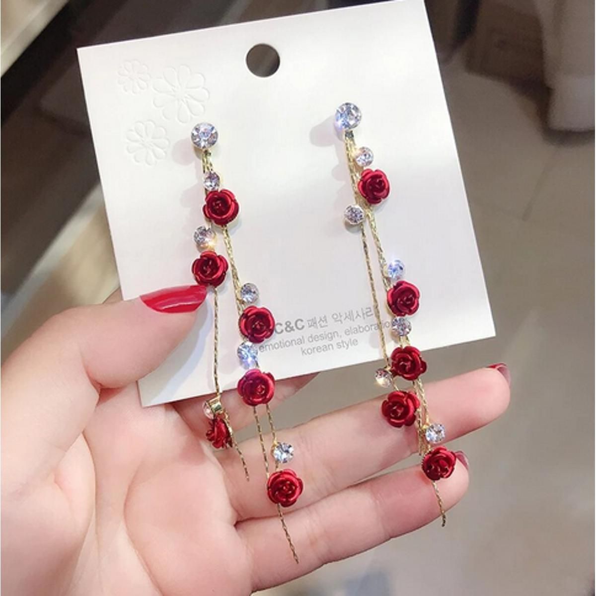 Super fairy temperament elegant Hyun fashion earrings delicate rose flowers earrings - Earrings