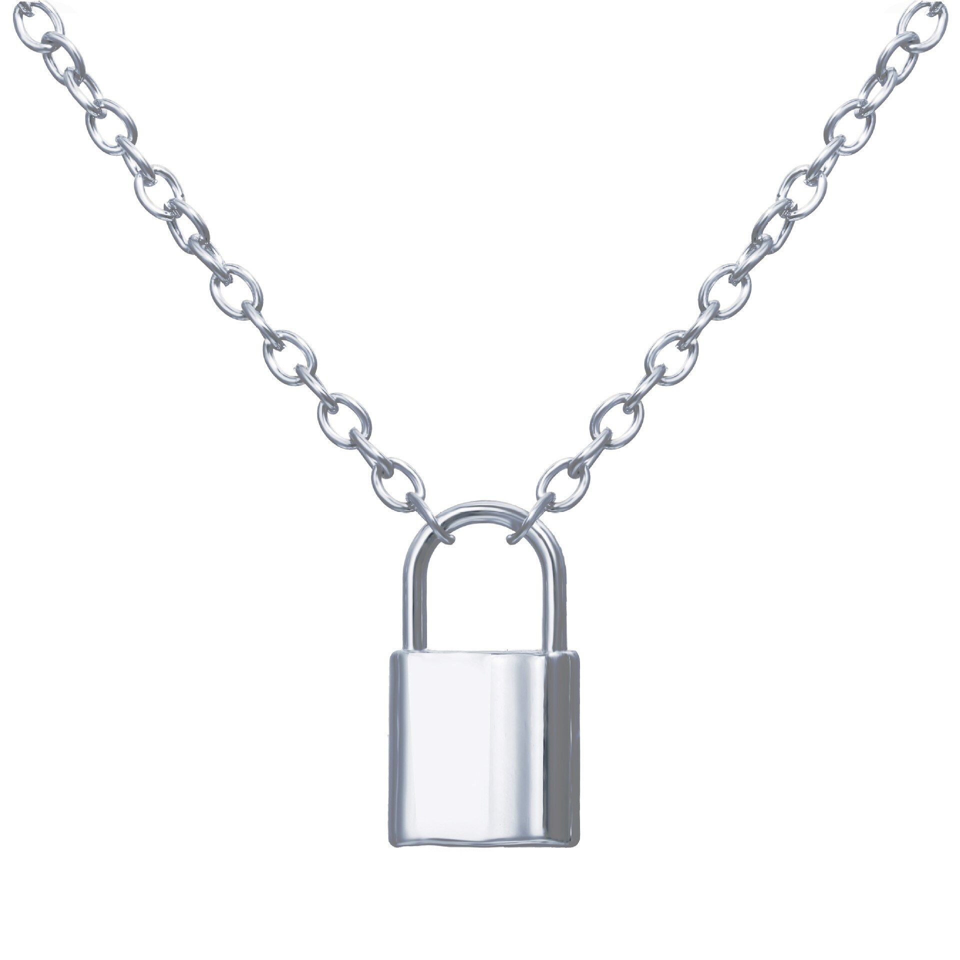 Hip Hop Vintage Silver Color Link Necklace Lock Pendant Necklace for Women Men 2019 Fashion Collier Femme Jewelry
