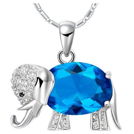 Pure Silver 925 Necklaces for Women Crystal Elephant Pendant & Necklace Rhinestone Collier Femme Wedding Bridal Jewelry Bijoux