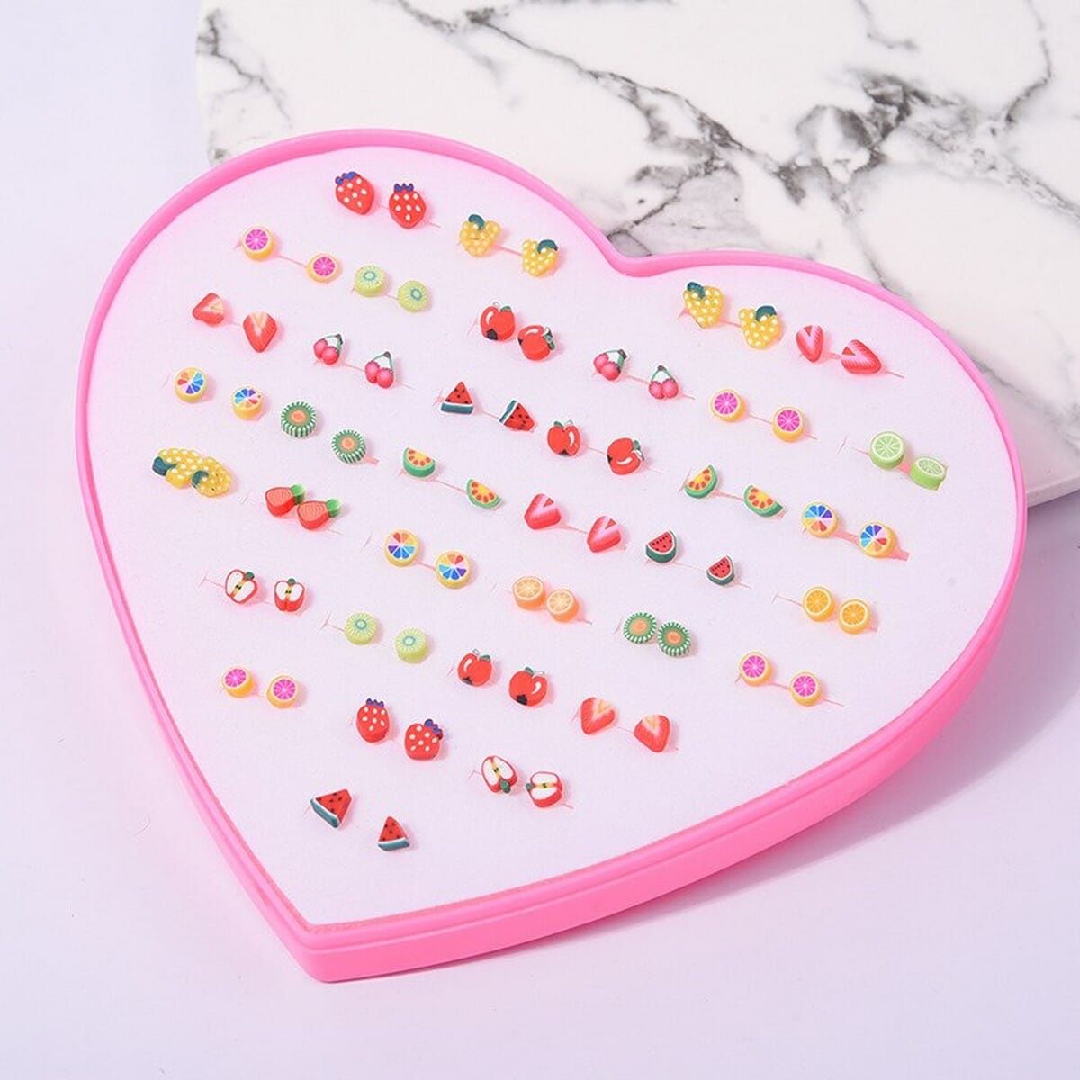 ISINYEE 36 Pair/Set Fashion Cute Rose Flower Stud Earrings Set Kids Little Girls Crystal Jewelry With Heart Gift Box