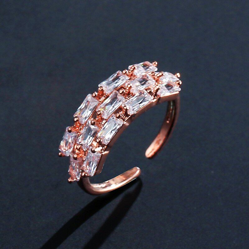 RAKOL Luxury Baguette AAA Cubic Zircon Bridal Open Ring Charms For Women Wedding Finger Jewelry T Shape Stone Rings RR203L