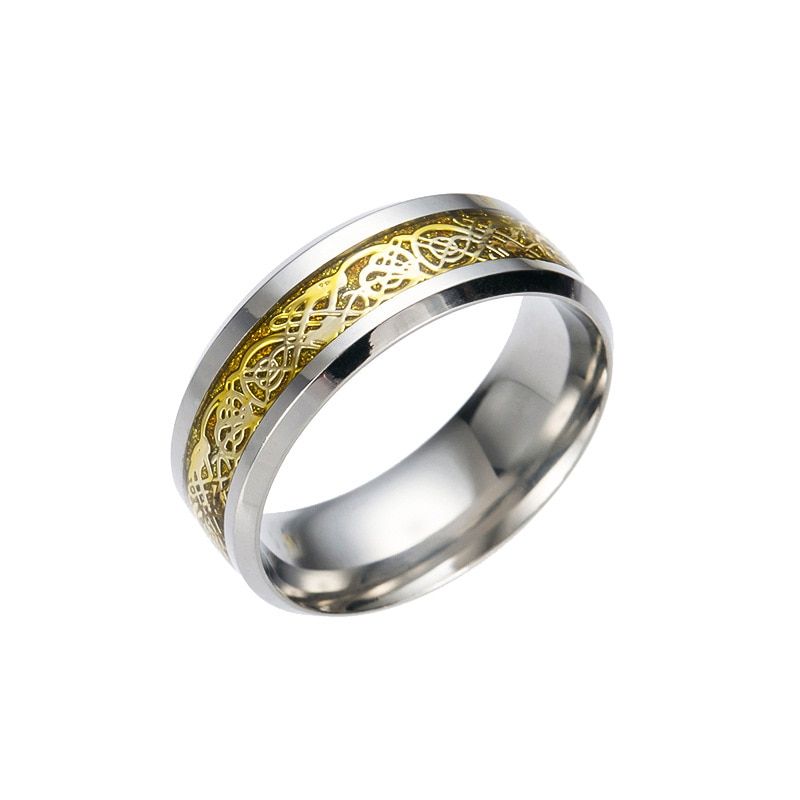 Domineering Man Ring Red Green Carbon Fiber Black Dragon Inlay Comfort Fit Stainless steel Rings for Men Wedding Band Ring