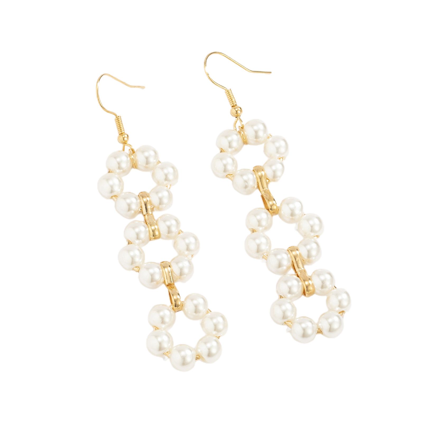 Dangle Earrings Long Imitation Pearl Flower Tassel Hook Earrings