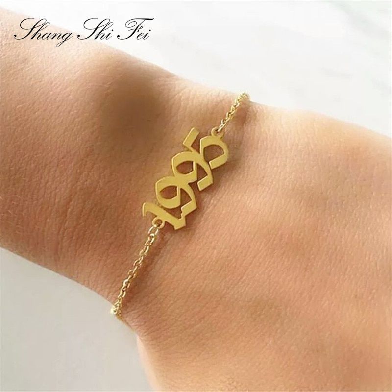 Old English Number Bracelet Special Date Year Number Bracelets for Women Jewelry 1980 to 2019Birth Year Bracelet