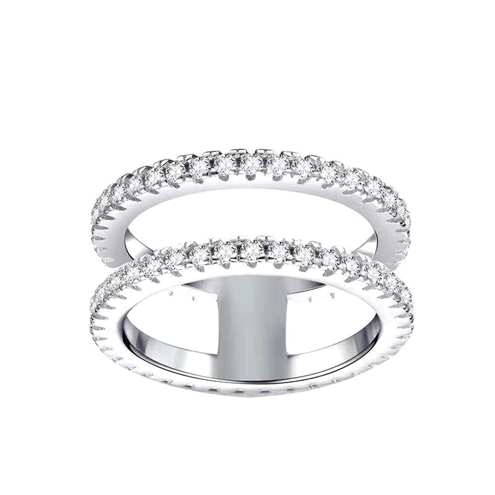 Fashion Women Rhinestone Inlaid Double Layer Finger Ring Wedding Jewelry Gift