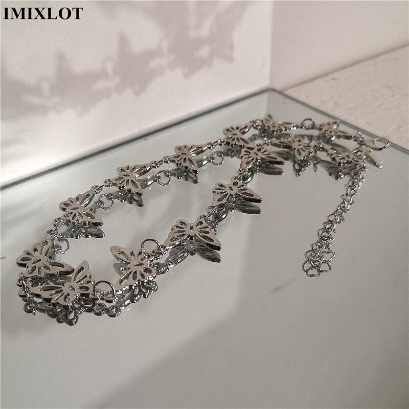 Kpop Stainless Steel Harajuku Heart Wing Choker Necklaces For Women collar Goth Statement Chain Necklace aesthetic jewellery