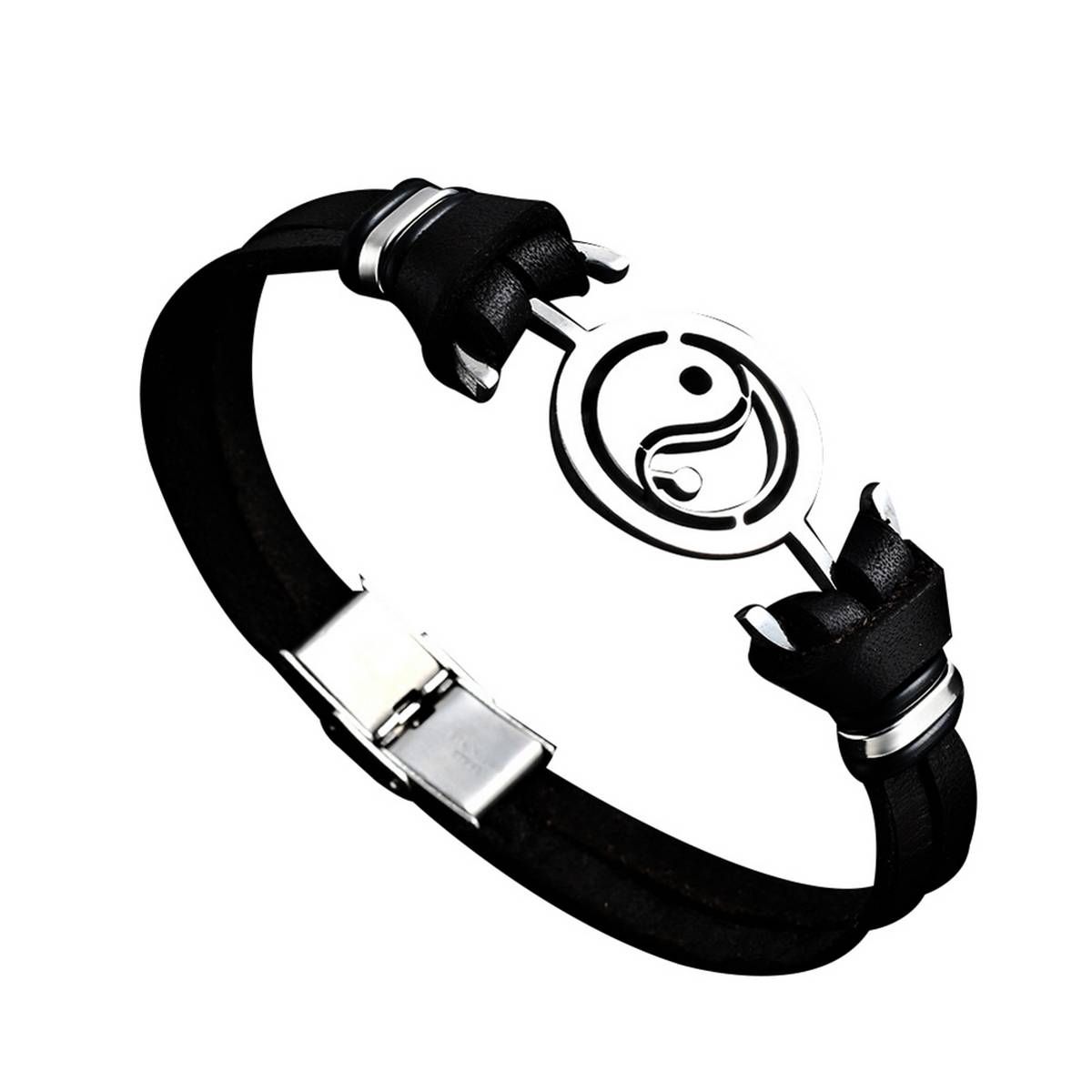 Vintage Men Tai Chi Yin Yang Faux Leather Clasp Bracelet Bangle Jewelry Gift