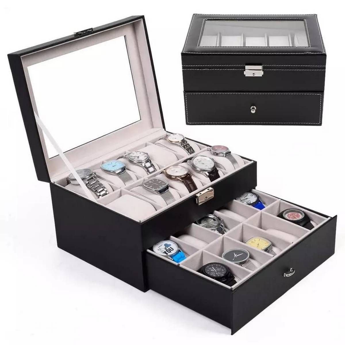 20 Slots Wood Watch Display Case Box