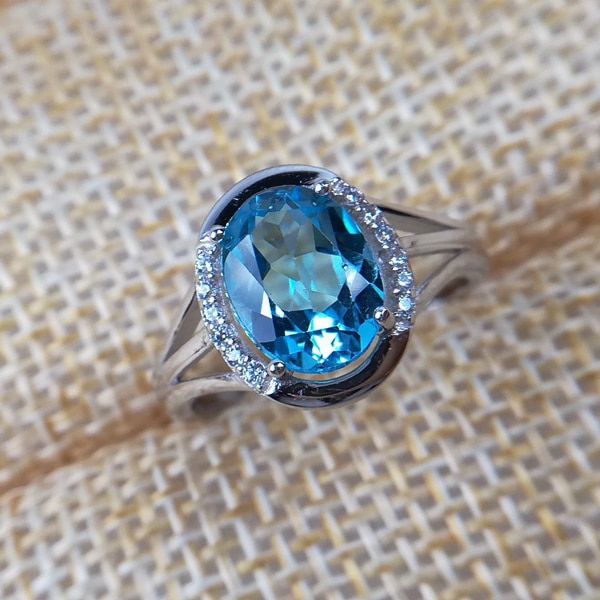 [MeiBaPJ]925 Sterling Silver Inlaid With 3 Carats Natural London Blue Topaz Stone Open Ring for Women