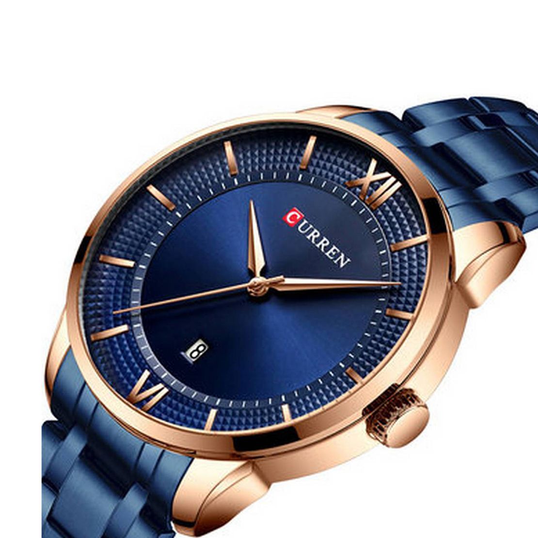 Curren 8356 Date Display Top Brand Luxury Men Wristwatch Waterresist Stainless Steel men's business Watch Fashion Casual -Rose Blue