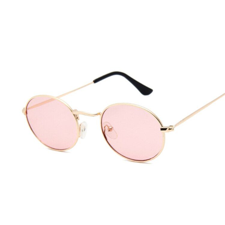 GoldPinkSmall Frame Round Sunglasses Women/mens Brand Designer Oval Ladies Sunglasses Vintage Black Ocean Mirror Metal Oculos De Sol