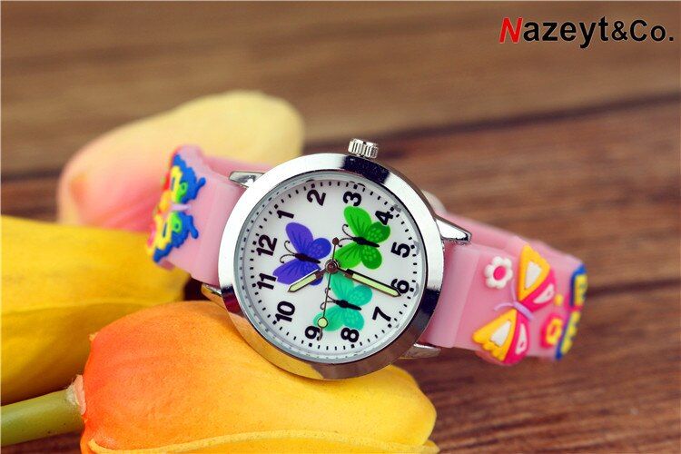 dropshipping children watch little student cute 3D annimal luminous hands gift clock boys girls butterfly dial soft jelly watch