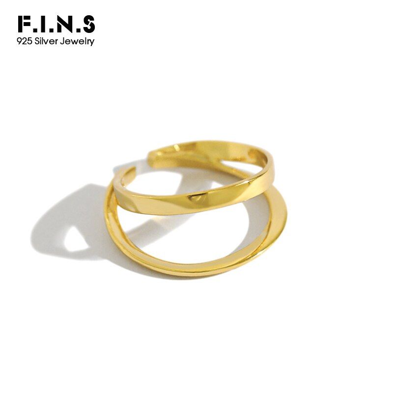 F.I.N.S S925 Sterling Silver Ring INS Minimalist Double-Layer Line Smooth Female Ring Personality Open Korean Silver Ring 925