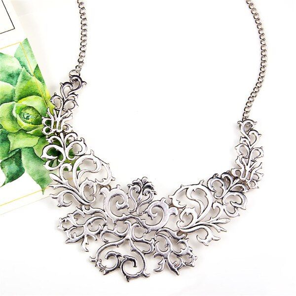 BS1981 Vintage Royal Jewelry Alloy Black hollow Flower False Collar Choker Statement Necklace For Women(null)