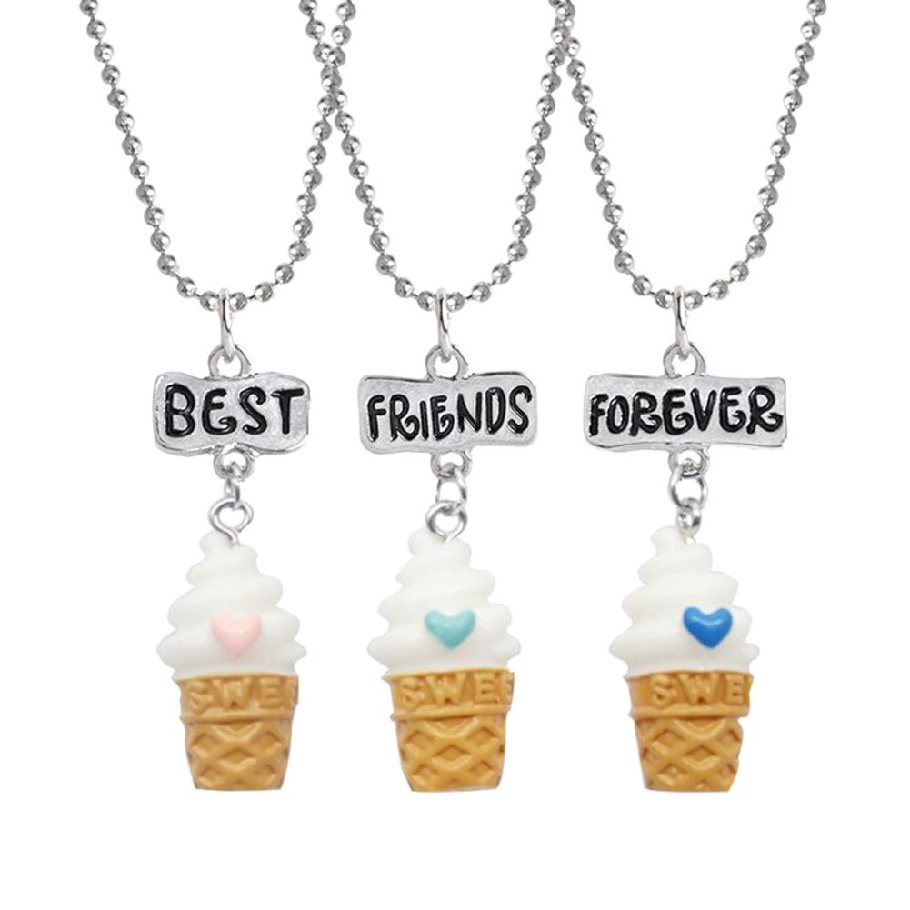 3Pcs/Set Best Friends BFF Resin Ice Cream Pendant Bead Chain Necklace Jewelry