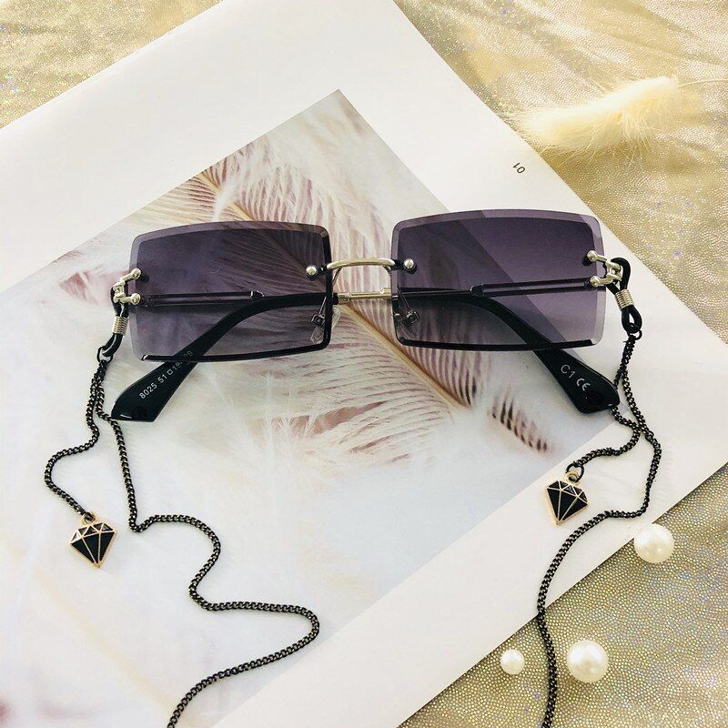 C1 Gray CHAINSmall Rectangle Gradient Sunglasses Women Rimless Square Sun Glasses for Ladies 2019 Summer Style Zonnebril Dames Vrouwen Bril
