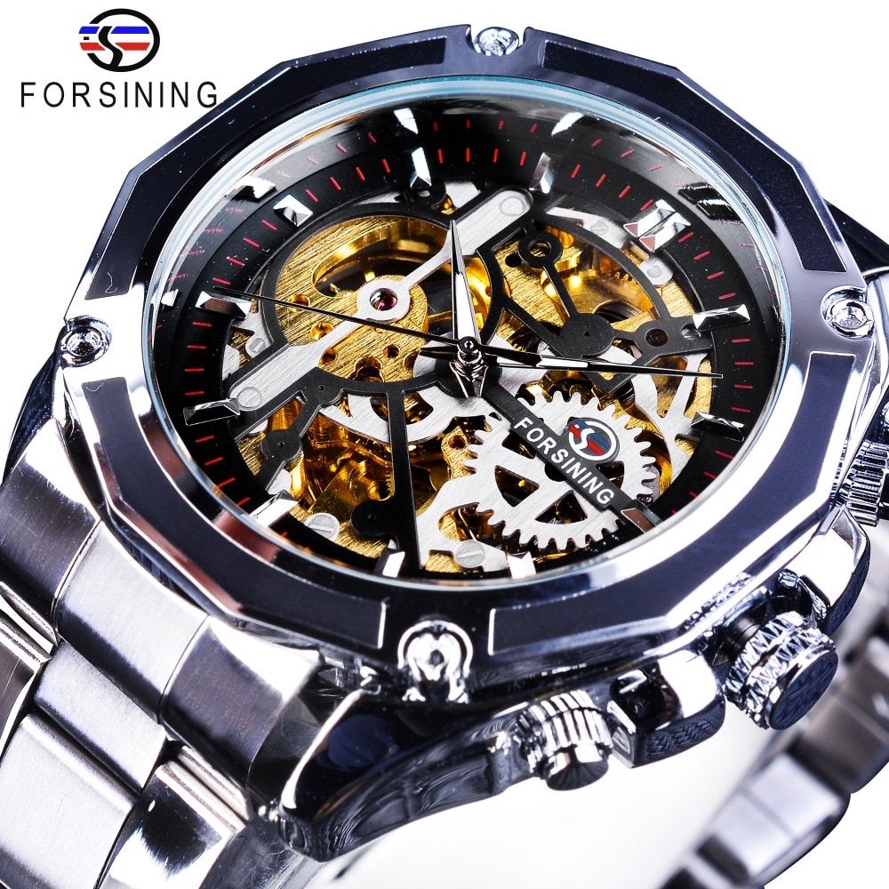 Forsining 2018 New Design Gear Movement Luminous Skeleton Mens Automatic Sport Wrist Watches Top Brand Luxury