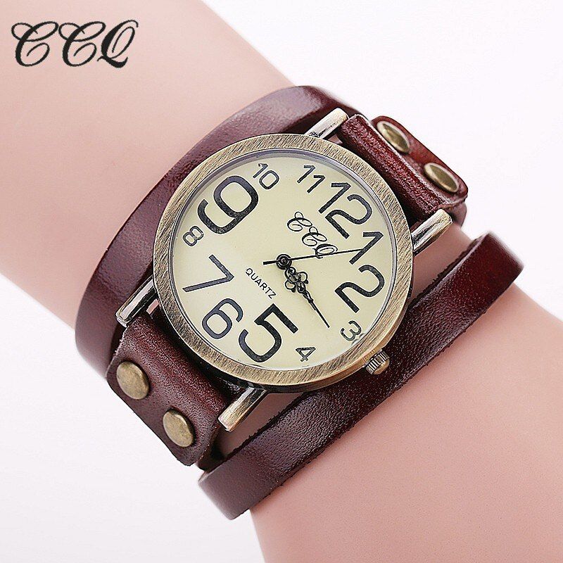 CCQ Brand Fashion Vintage Cow Leather Bracelet Watches Women Dress Wristwatch Quartz Watch Relogio Feminino