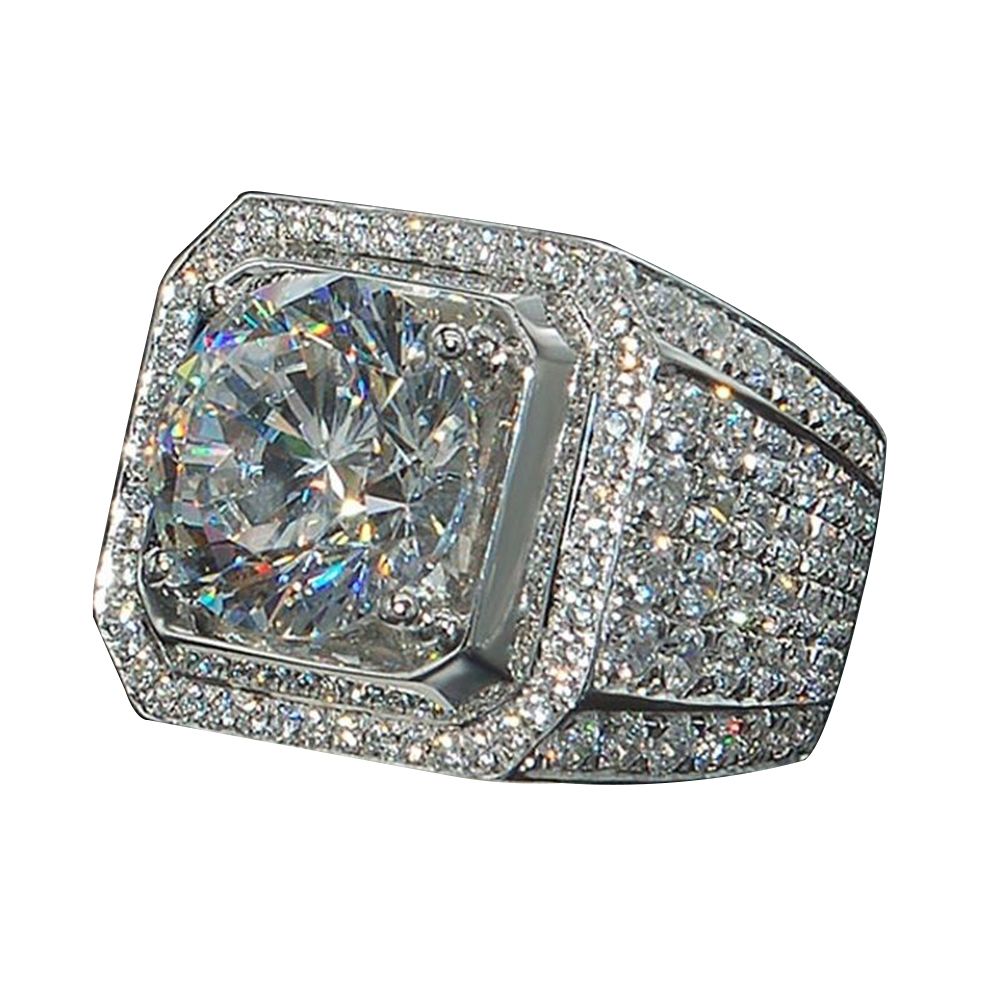 Men Fashion Full Rhinestones Wide Band Ring Wedding Party Engagement Jewelry