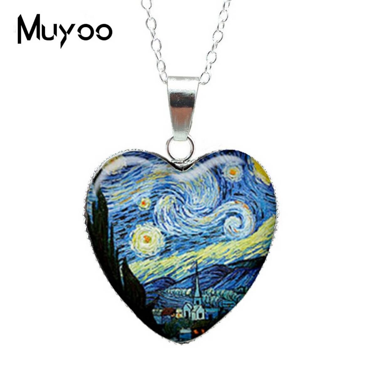 HT-0066 Starry Night Heart Necklace van gogh pendant Heart Necklace Glass Art Picture Necklace HZ3HZ3(null)