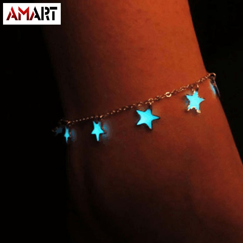 Summer Luminous Ankle Heart Star Pendant Bracelet Sandal Sexy Beach Leg Chain Women Anklets Jewelry