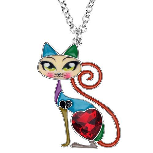 Bonsny Enamel Alloy Rhinestone Crystal Cat Necklace Pendant Collar Chain Fashion Animal Jewelry For Women Girls Teens Gift Party