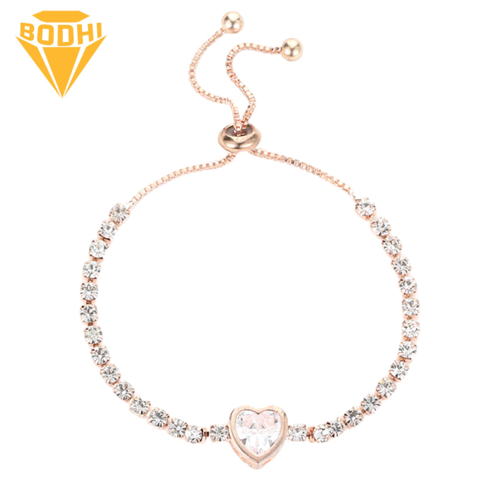 Women All-match Cubic Zirconia Heart Cut Adjustable Bangle Bracelet for Valentine Day