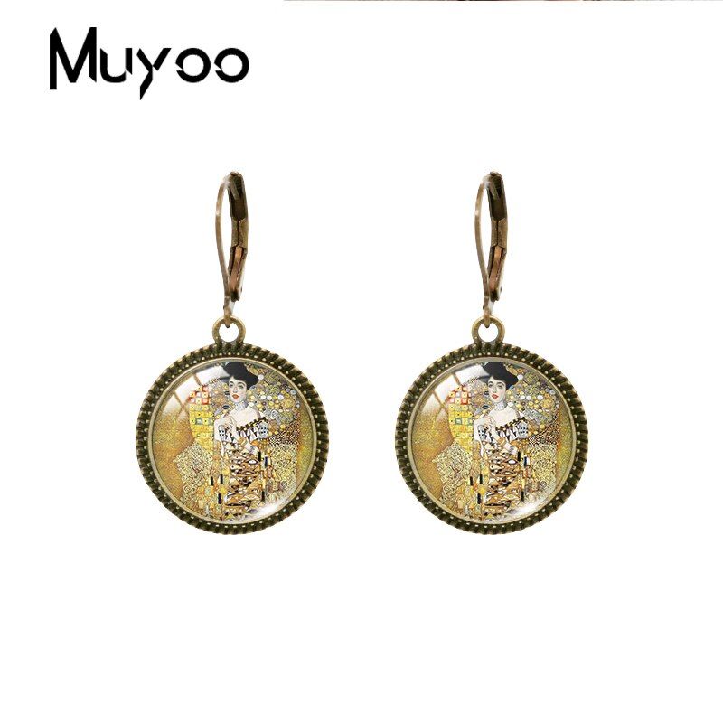 2019 New The Kiss Paintings Of Gustav Klimt Dangle Earring Golden Tears Vintage Earring Art Glass Dome Jewelry