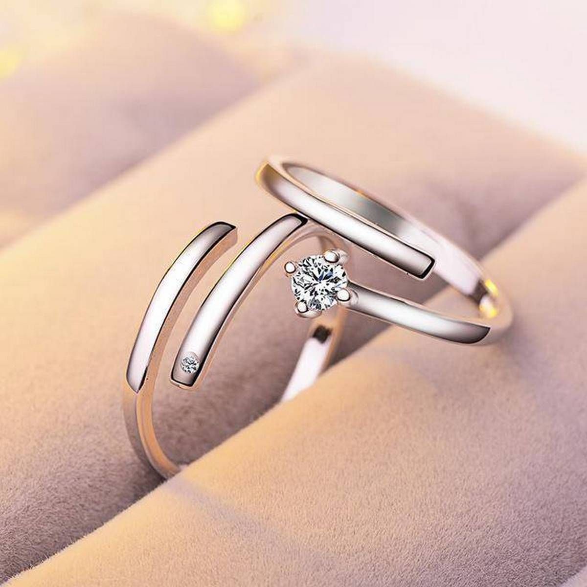 Design Adjustable Couple Finger Rings For Men And Women- 2 Pcs