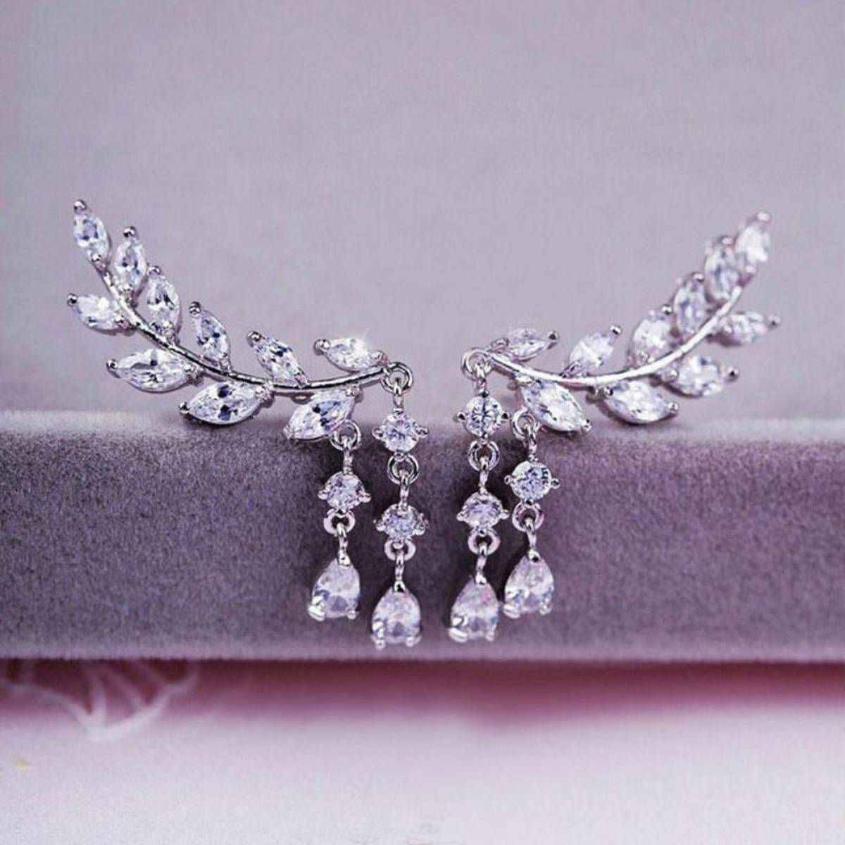 Shiny Rhinestone Inlaid Shape Tassel Ear Stud Women Jewelry Gift