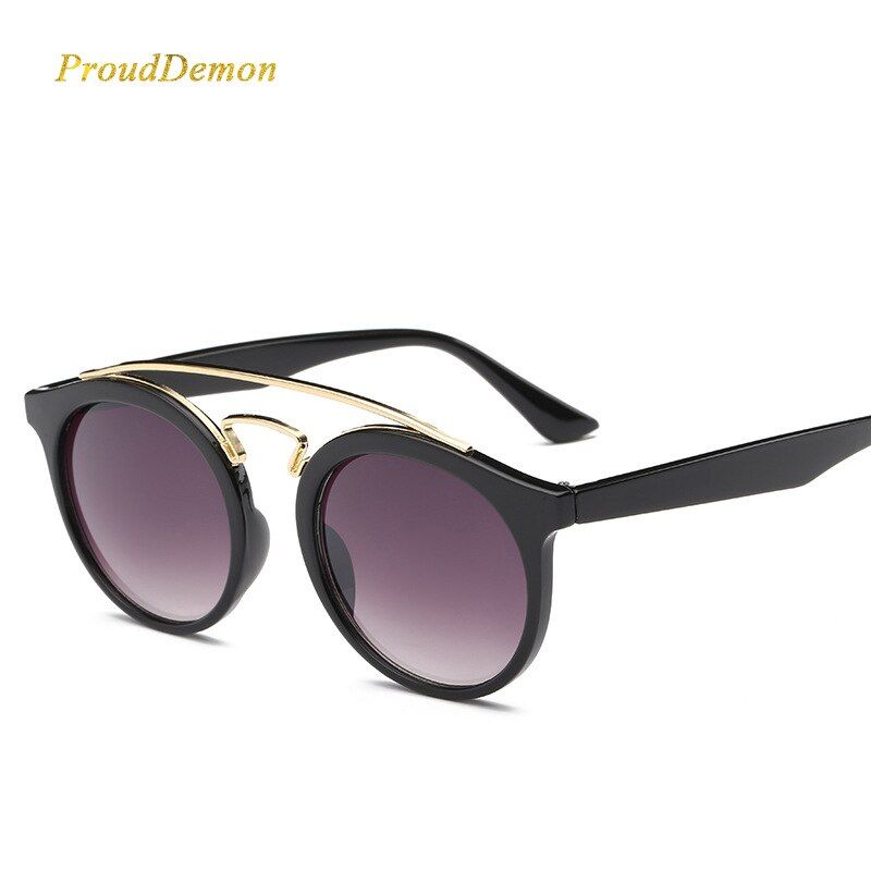 black blueProuddemon Fashion Round Sunglasses Women Vintage Classic Retro Coating Plastic Sun Glasses Female Male
