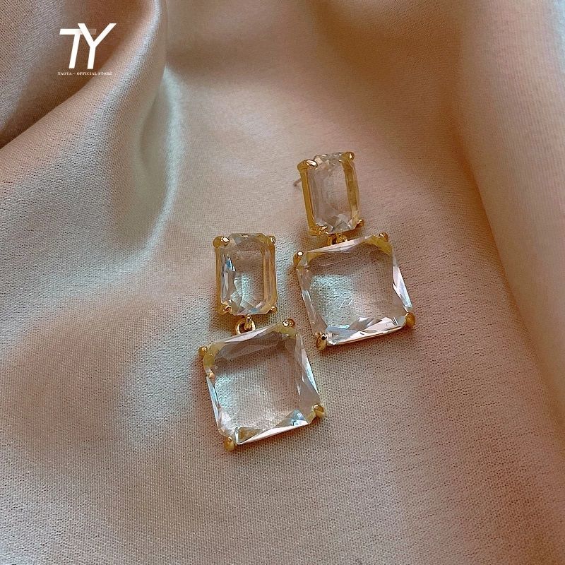 Transparent Glass Block Earrings for women Ladies Earring luxury Party Jewelry Fashion Accessories