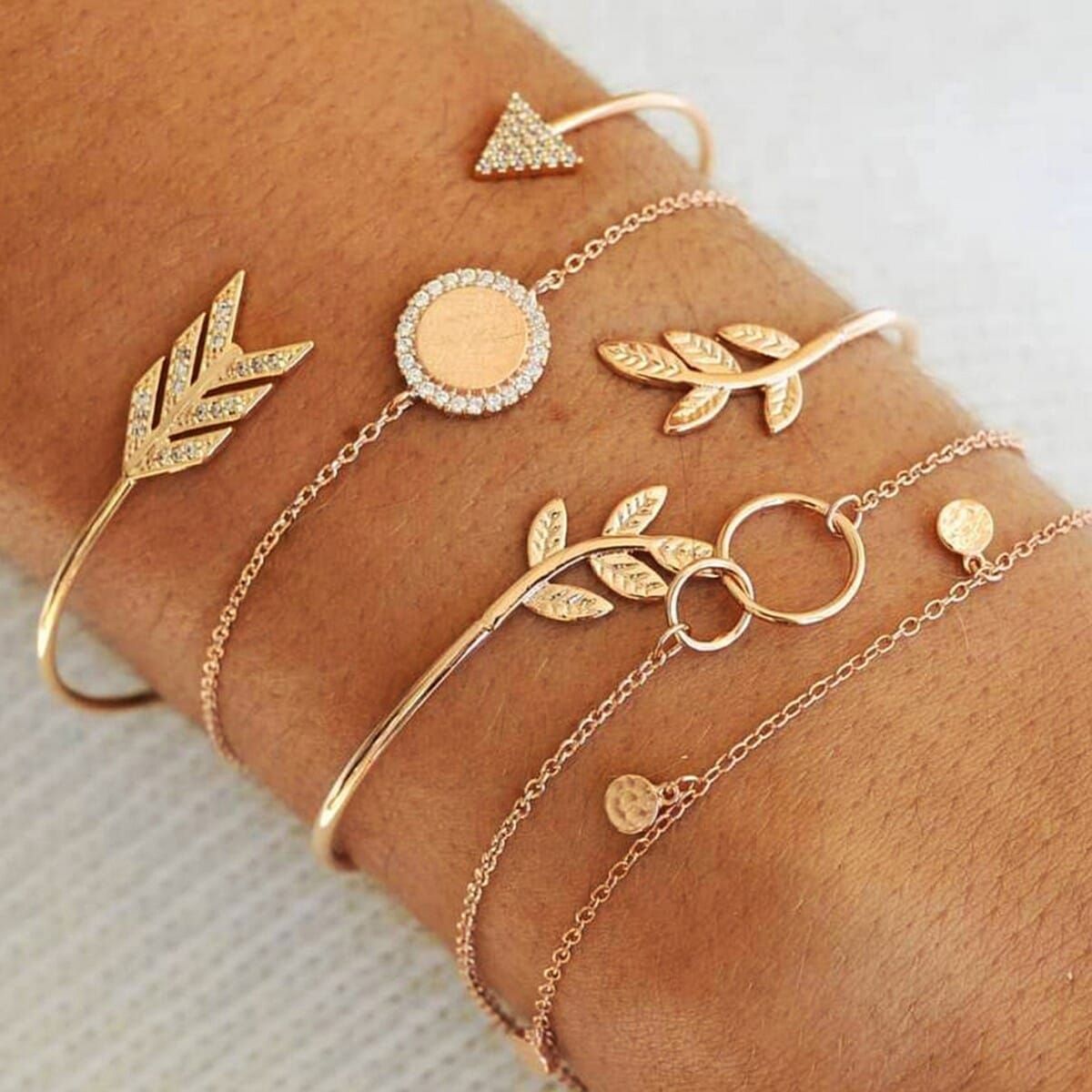 4Pcs/Set Hollow Circle Arrow Open End Bangle Chain Bracelet