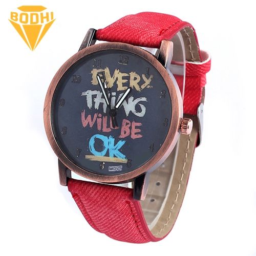 BODHI Men's Women's Every Thing Will Be Ok Denim Band Analog Quartz Dress Wrist Watch