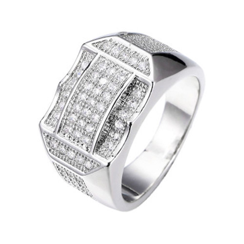 Fashion Men Rhinestone Inlaid Geometric Finger Ring Wedding Party Jewelry Gift