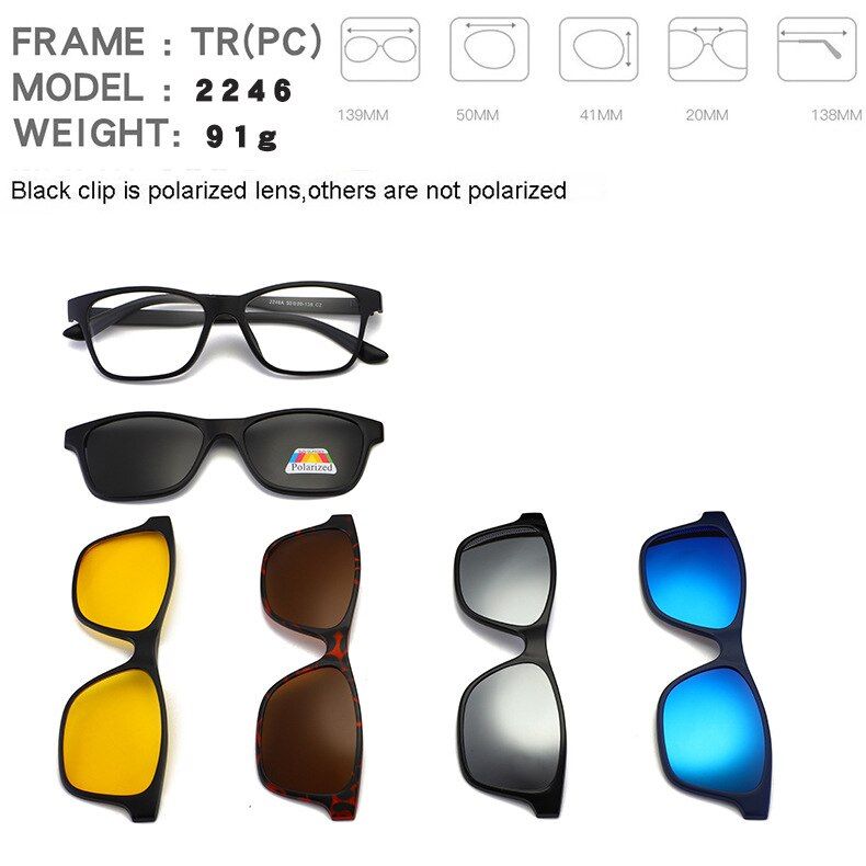 2246DEARMILIU Ultra-light 6pcs/1set Polarized Clip On Sunglasses Men Women Magnetic Eyewear Eyeglass Frames Optical Glasses Frame