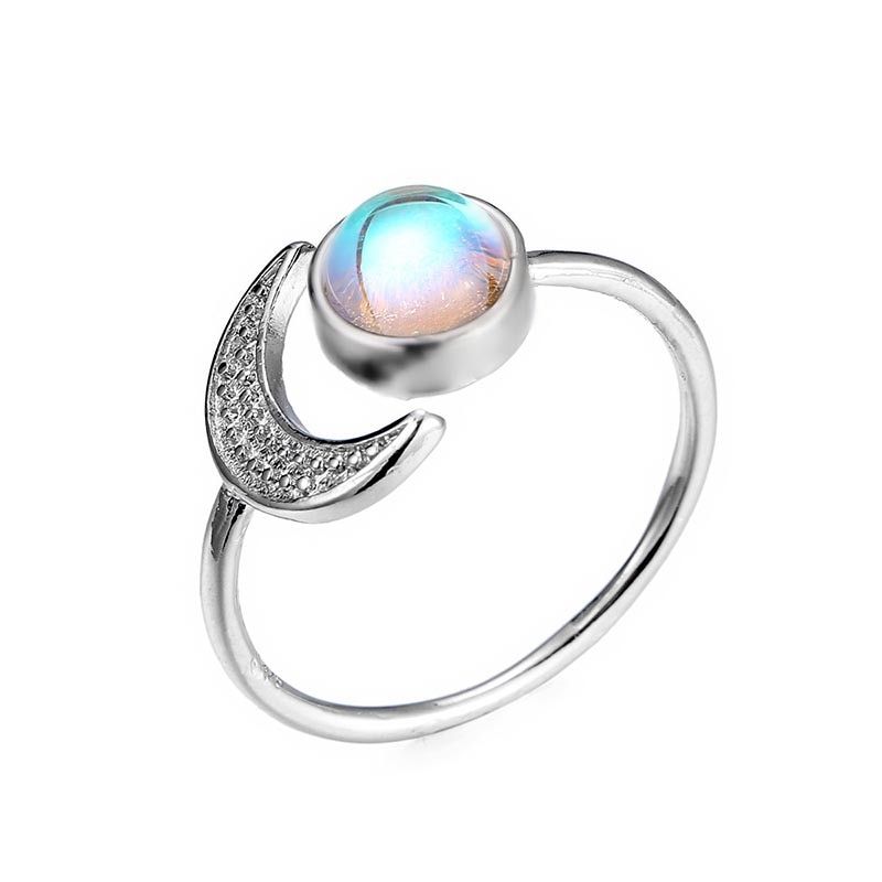 Bague Ringen 925 Silver Jewelry Ring for Women Moon Moonstone Wedding and Birthday Gifts Anniversary Opening Adjustable Party