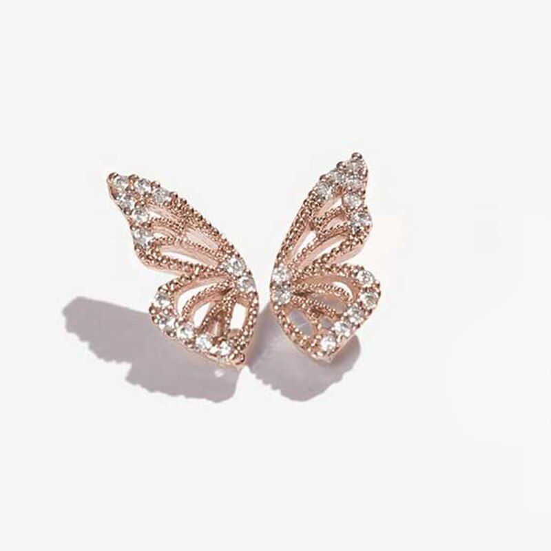 2020 New Gold Rose Gold Color Rhinestone Butterfly Wing Stud Earrings For Women Cute Small Crystal Stud Earring