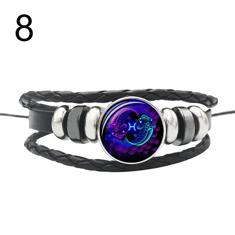 Punk Unisex 12 Constellations Charm Multilayer Braided Faux Leather Bracelet