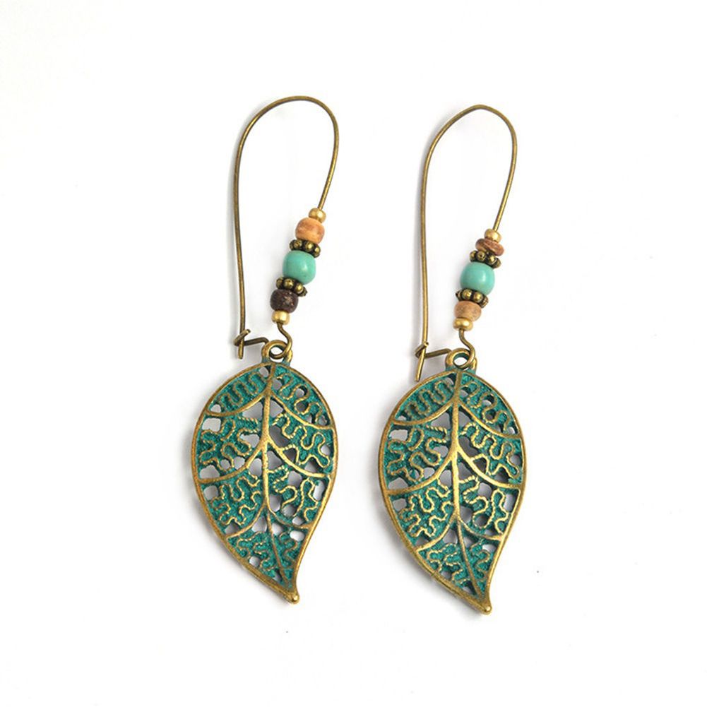 Fashion Women Hollow Leaves Dangle Hook Beads Earring Bohemia Charm Jewelry